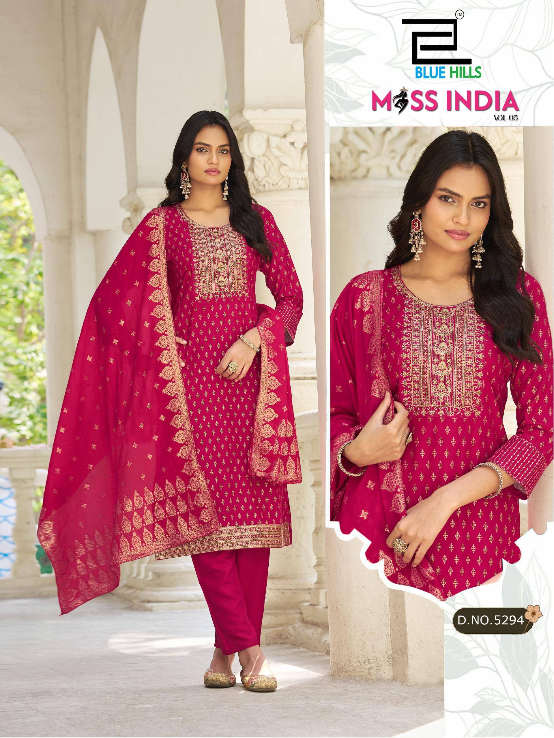 MISS INDIA VOL 5 By BLUE HULLS 5291 TO 5296 Beautiful Festive Suits Stylish Colorful Fancy Casual Wear & Ethnic Wear RAYON  14KG Dresses At Wholesale Price